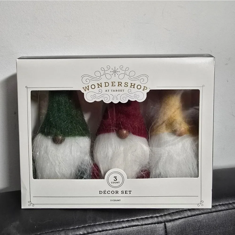 3pc Felted Wool Christmas Gnome Figurine Set - Wondershop, New
